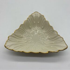 Lenox Cream and Gold Triangular Dish